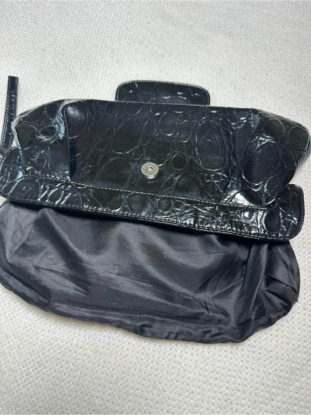 Giannini Black Faux Croc Patent Leather Clutch Wristlet